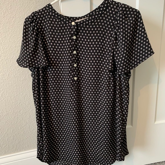 LOFT Tops - Loft black flutter sleeve blouse with floral detai